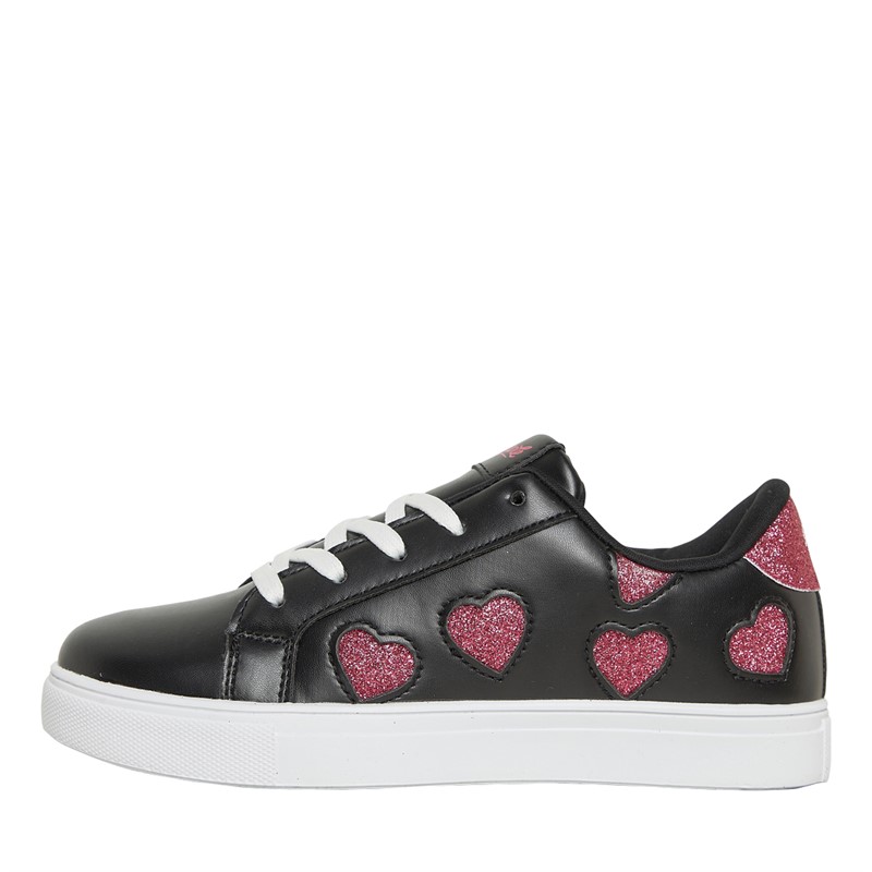 Pineapple Junior Girls Heart Cup Sole Trainers Black/Pink Glitter