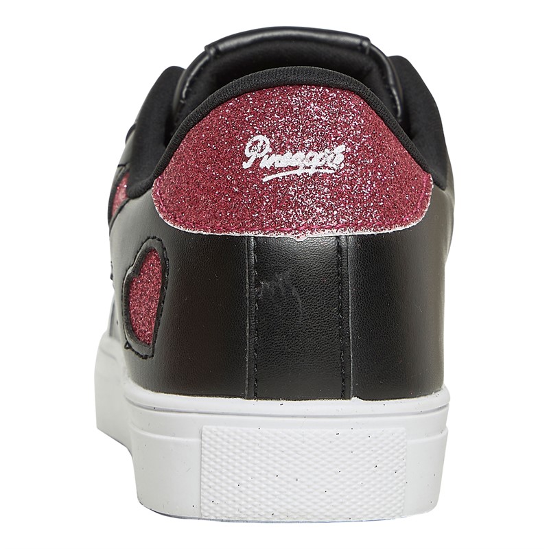 Pineapple Junior Girls Heart Cup Sole Trainers Black/Pink Glitter