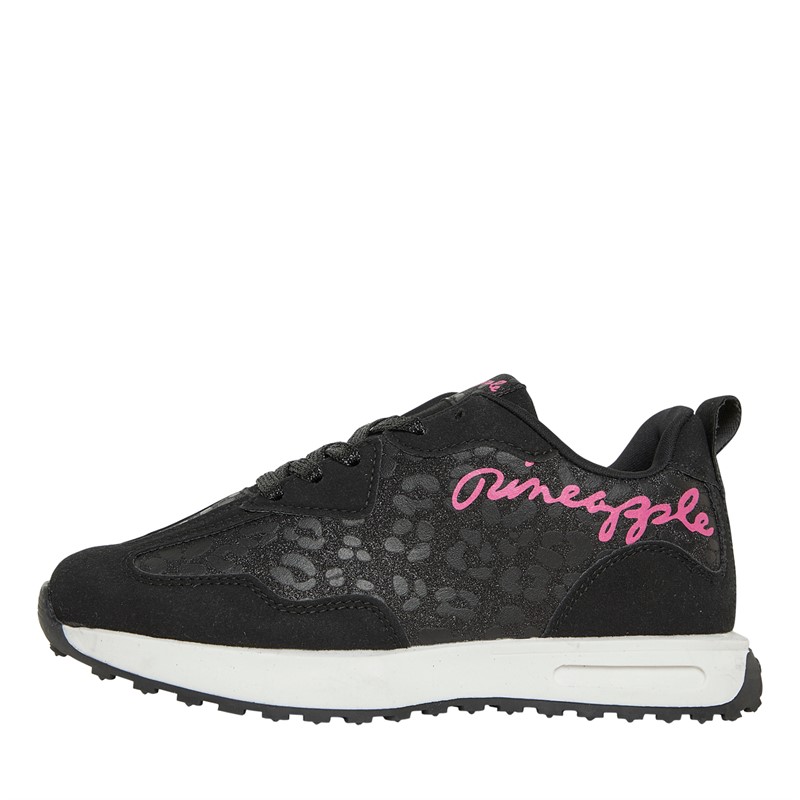 Pineapple Junior Girls Leopard Trainers Black Leopard/Pink