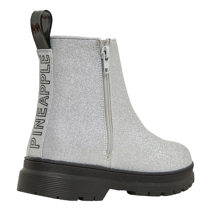 Pineapple Girls Glitter Chelsea Boots Silver Glitter