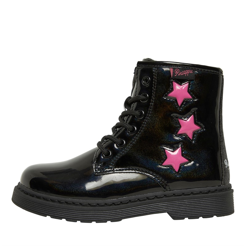 Pineapple Infant Girls Star Boots Black Patent