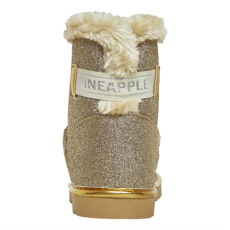 Pineapple Junior Girls Sparkle Bow Boots Gold Champagne Glitter