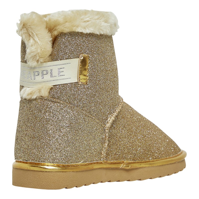 Pineapple Junior Girls Sparkle Bow Boots Gold Champagne Glitter