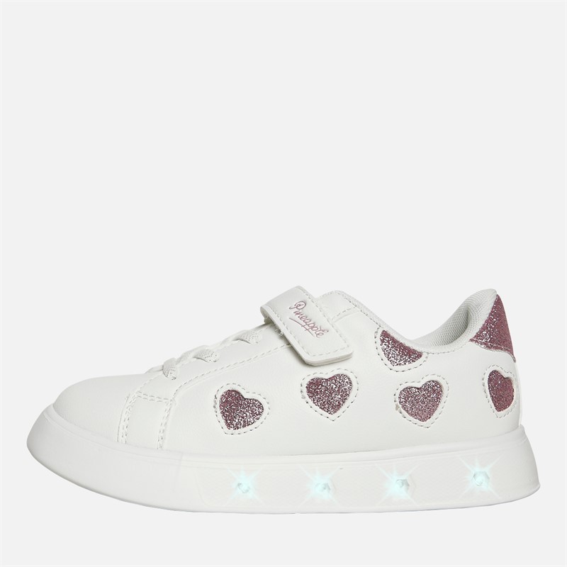 Pineapple Girls Light Up Cupsole Trainers White/Pink - Size 7K