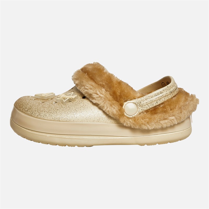 Pineapple Girls Fur Lined Clog Slippers Gold