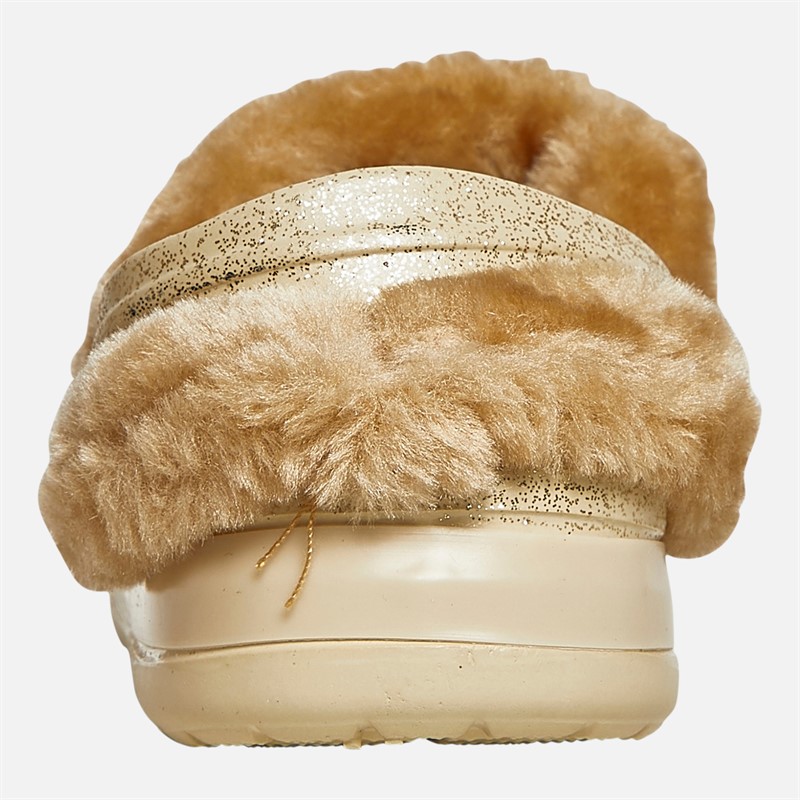 Pineapple Girls Fur Lined Clog Slippers Gold