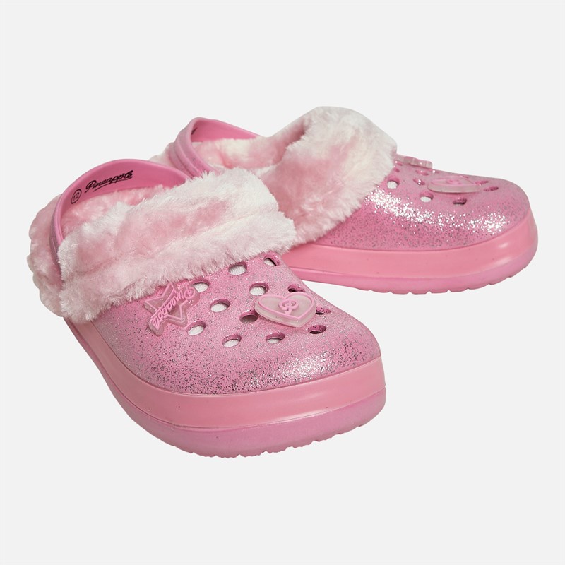 Pineapple Girls Fur Lined Clog Slippers Pink