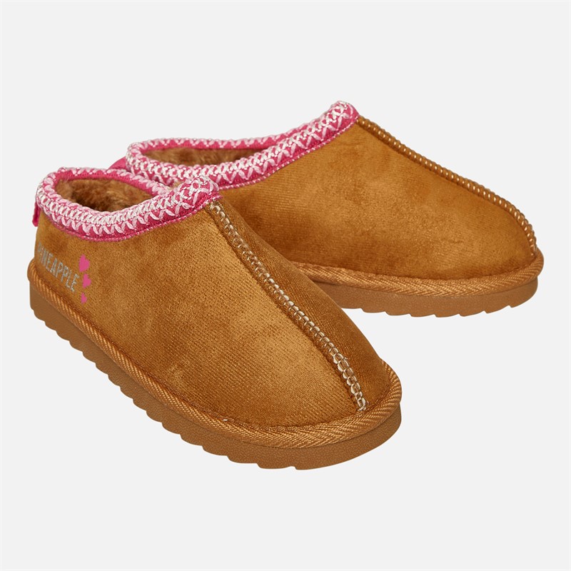 Pineapple Junior Girls Huggy Slippers Chestnut Micro