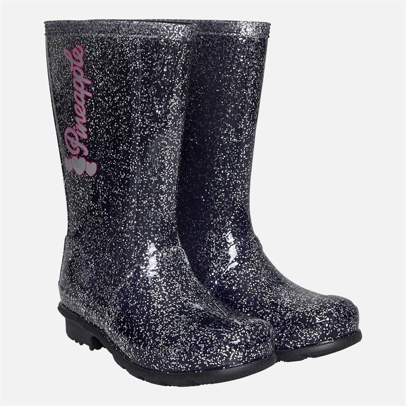 Pineapple Girls Glitter Wellies Black