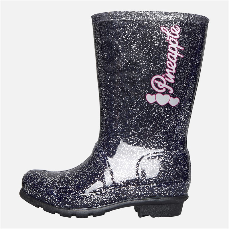 Pineapple Girls Glitter Wellies Black