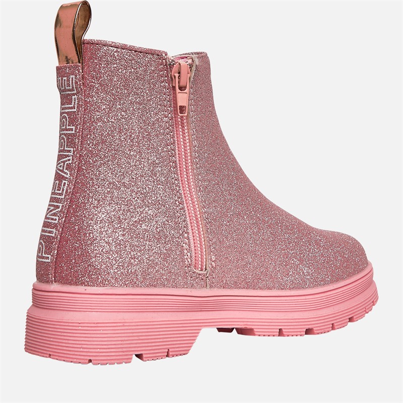 Pineapple Junior Girls Glitter Chelsea Boots Pink Fuschia Glitter