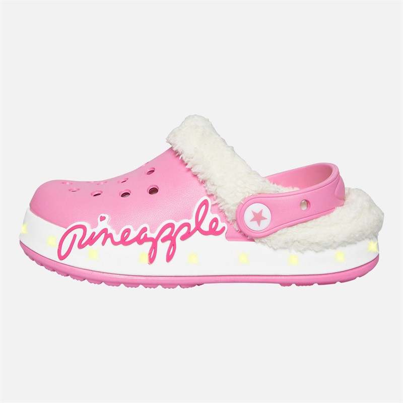 Pineapple Girls Fur Lined Light Up Clog Slippers Pink/White