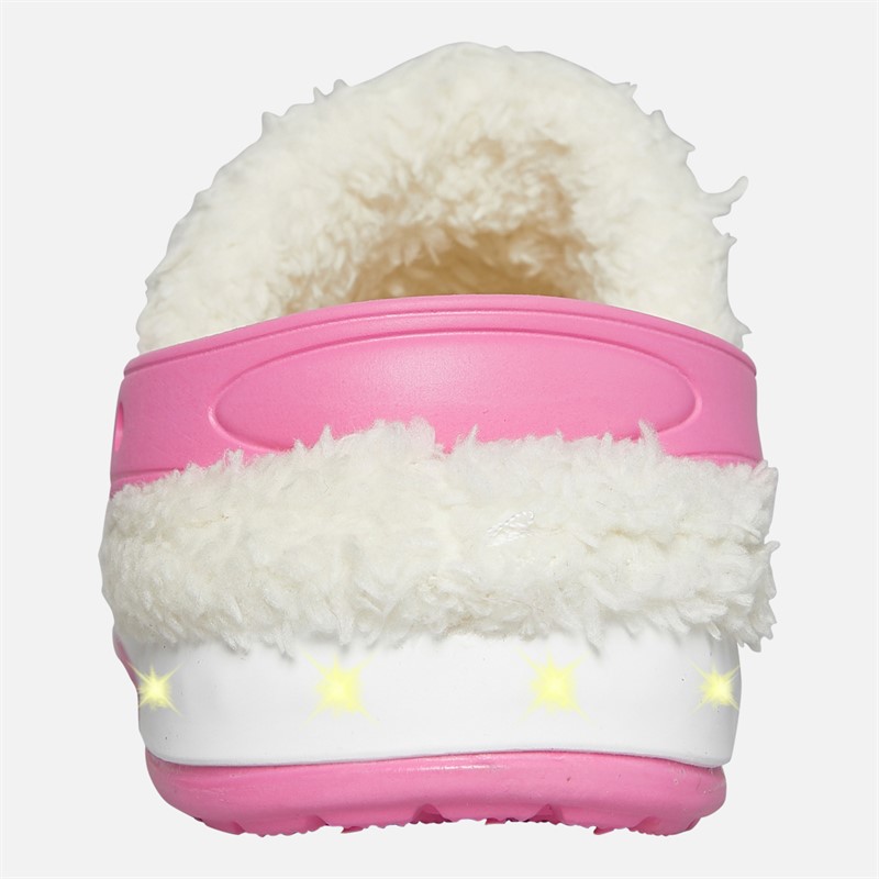 Pineapple Girls Fur Lined Light Up Clog Slippers Pink/White