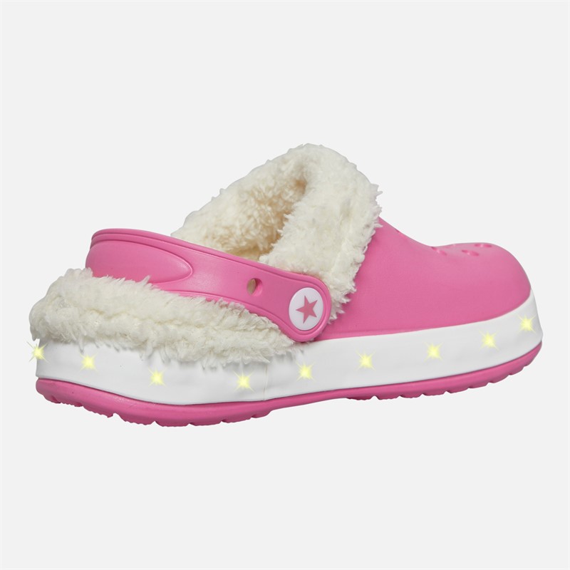 Pineapple Girls Fur Lined Light Up Clog Slippers Pink/White