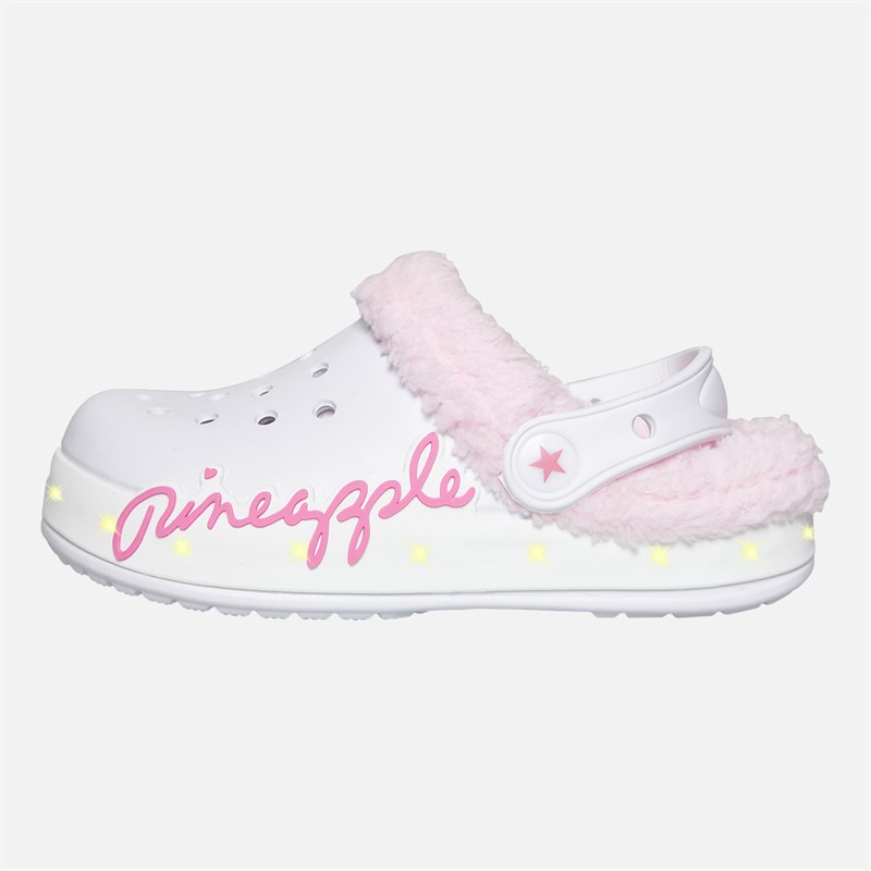 Pineapple Girls Fur Lined Light Up Clog Slippers White/Pink