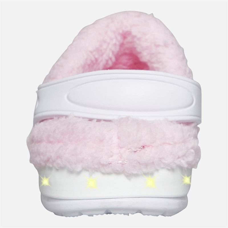 Pineapple Girls Fur Lined Light Up Clog Slippers White/Pink