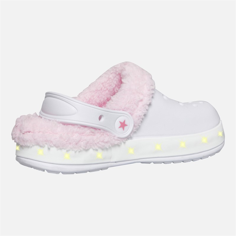 Pineapple Girls Fur Lined Light Up Clog Slippers White/Pink