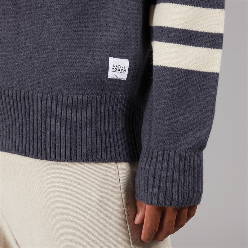 Native Youth Mens Relaxed Fit Varsity Cardigan Navy