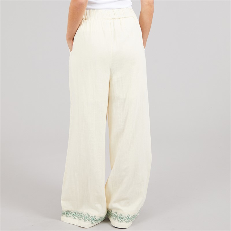Native Youth Womens Embroidered Wide Leg Trousers Stone