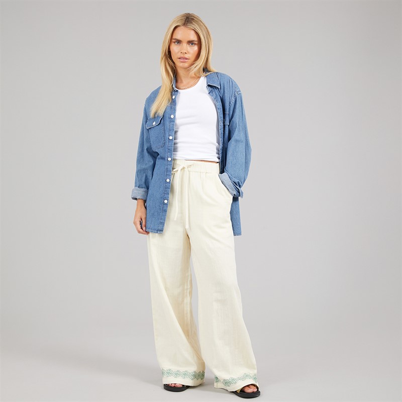 Native Youth Womens Embroidered Wide Leg Trousers Stone