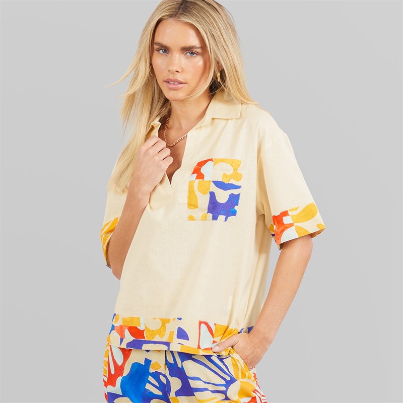 Native Youth Womens Patch Pocket Co-Ord Set Cream/Multi