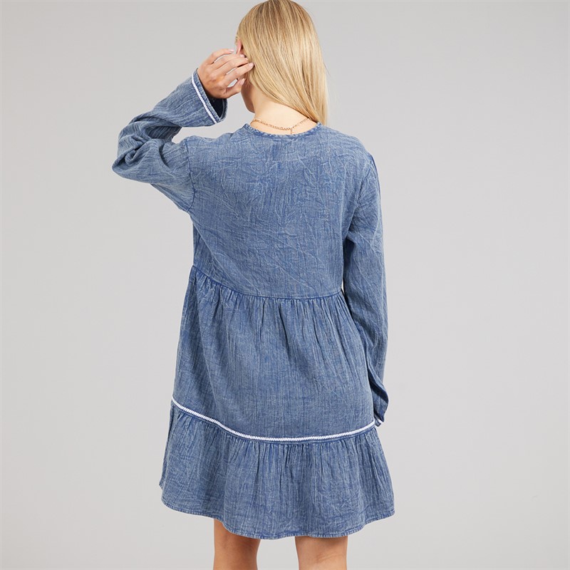 Native Youth Womens Floral Embroidered Dress Navy