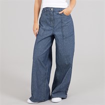 Native Youth Womens Stripe Wide Leg Jeans Blue