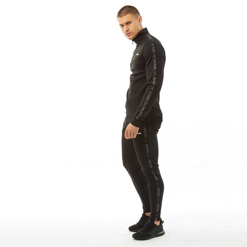OKAMI Sport Mens Cooldown 1/4 Zip Taped Track Top Black