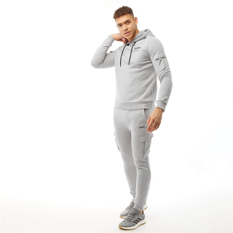 OKAMI Sport Mens Drill Cargo Hoodie Light Grey