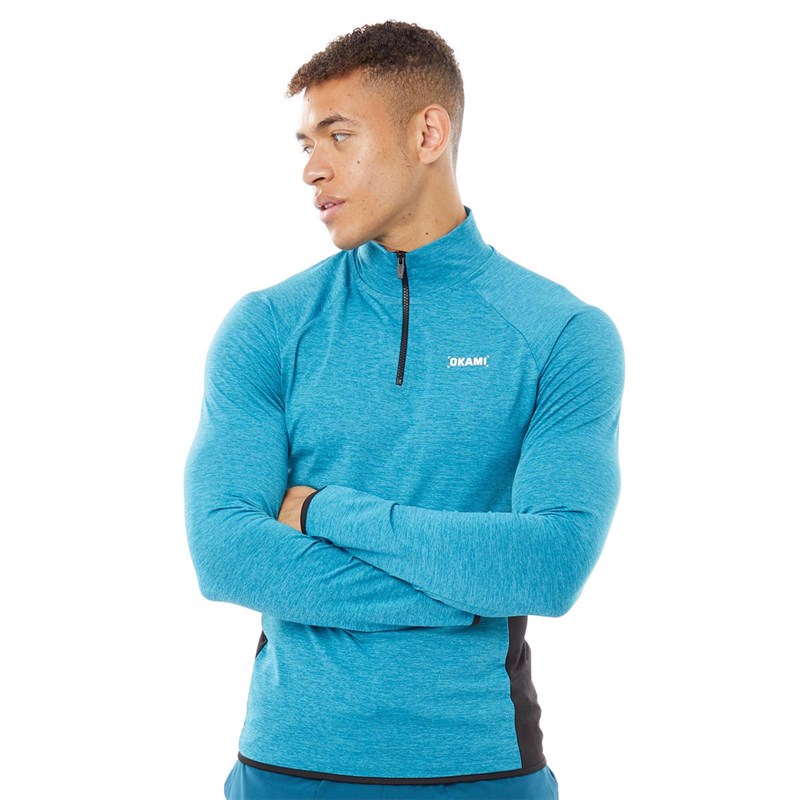 OKAMI Sport Mens Furnace 1/4 Zip Training Top Teal Spacedye