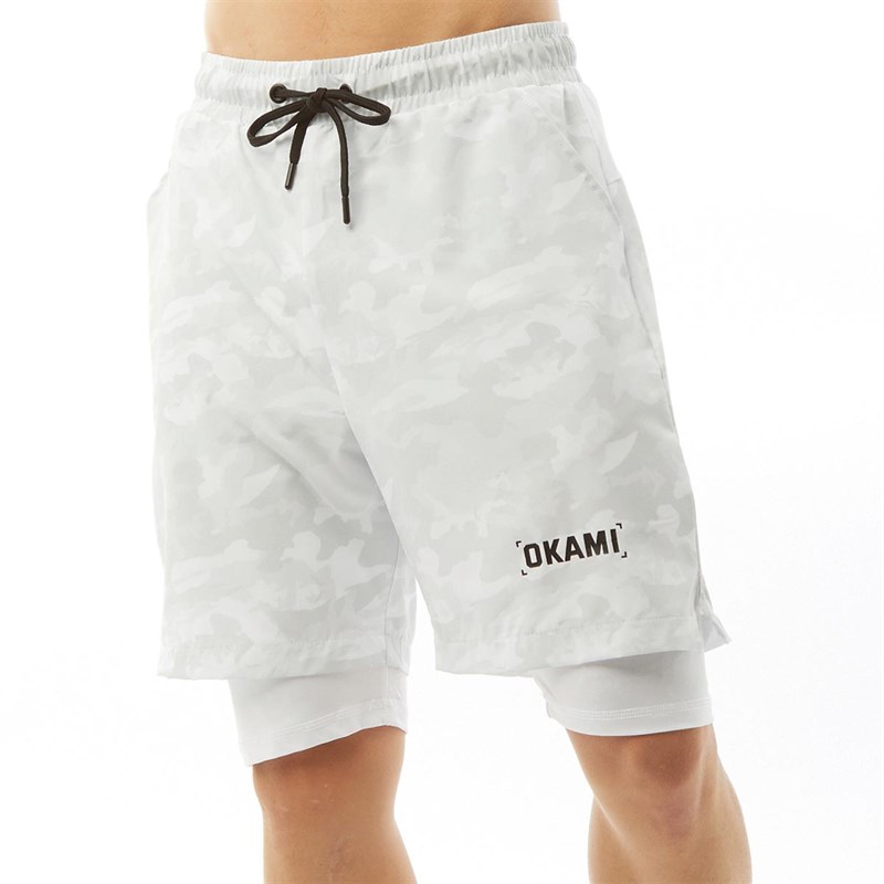 OKAMI SPORT Mens Unit 2 In 1 7 Inch Shorts Snow Camo