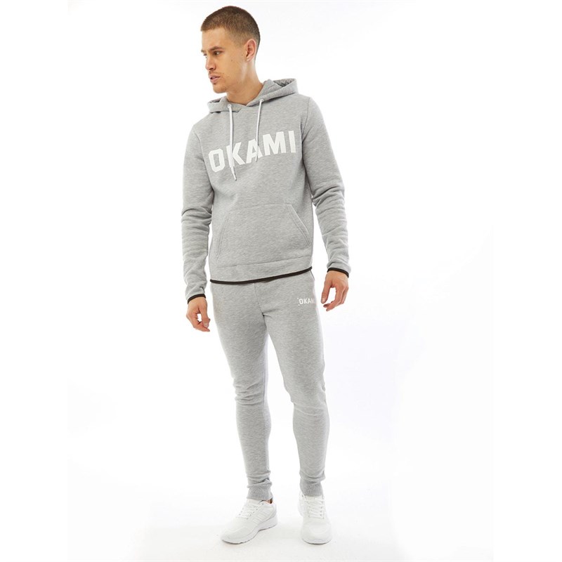 OKAMI Sport Mens Court Essential Fleece Joggers Grey Marl