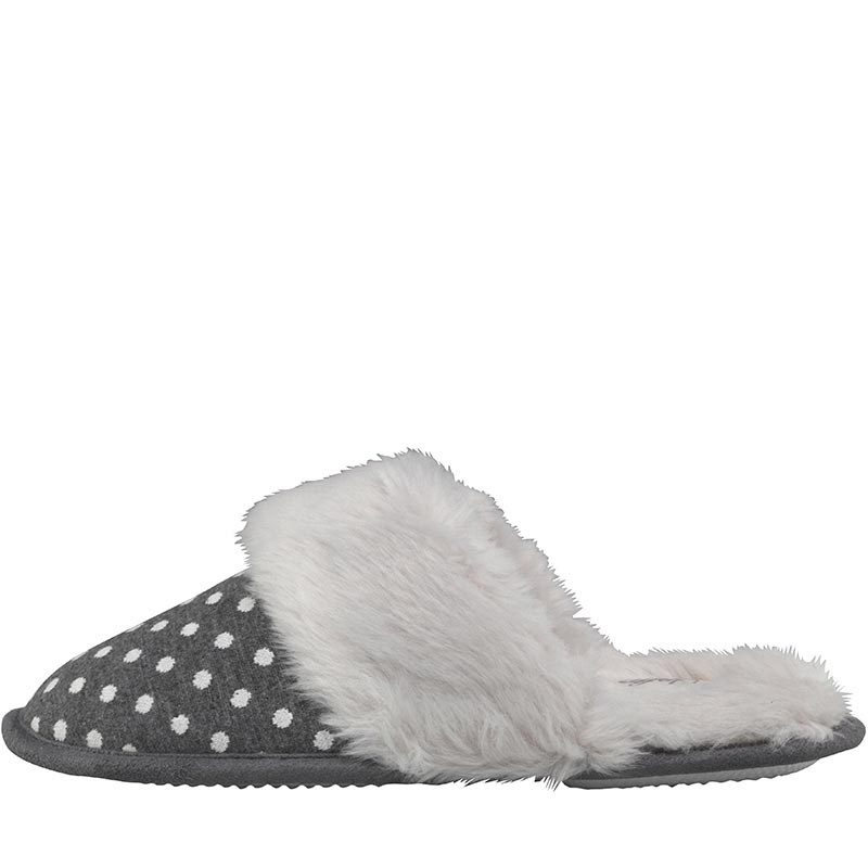 Buy Onfire Womens Spotty Mule Faux Fur Trim Slippers Grey
