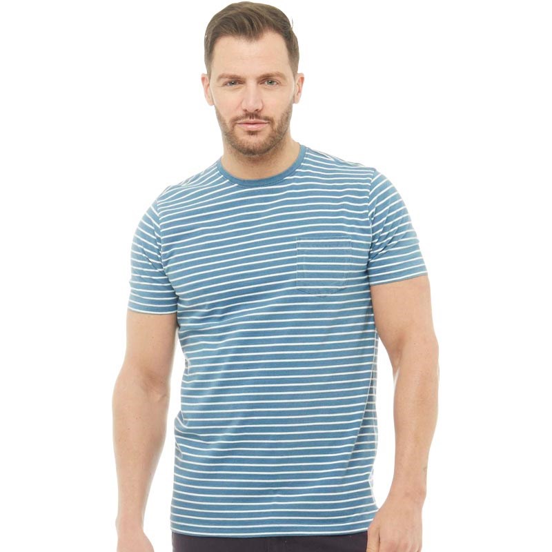 Buy Onfire Mens Indigo Yarn Dyed Striped T-Shirt Indigo/White