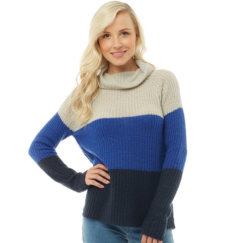 Buy Onfire Womens Colour Block Cowl Neck Sweater Grey/Blue/Navy