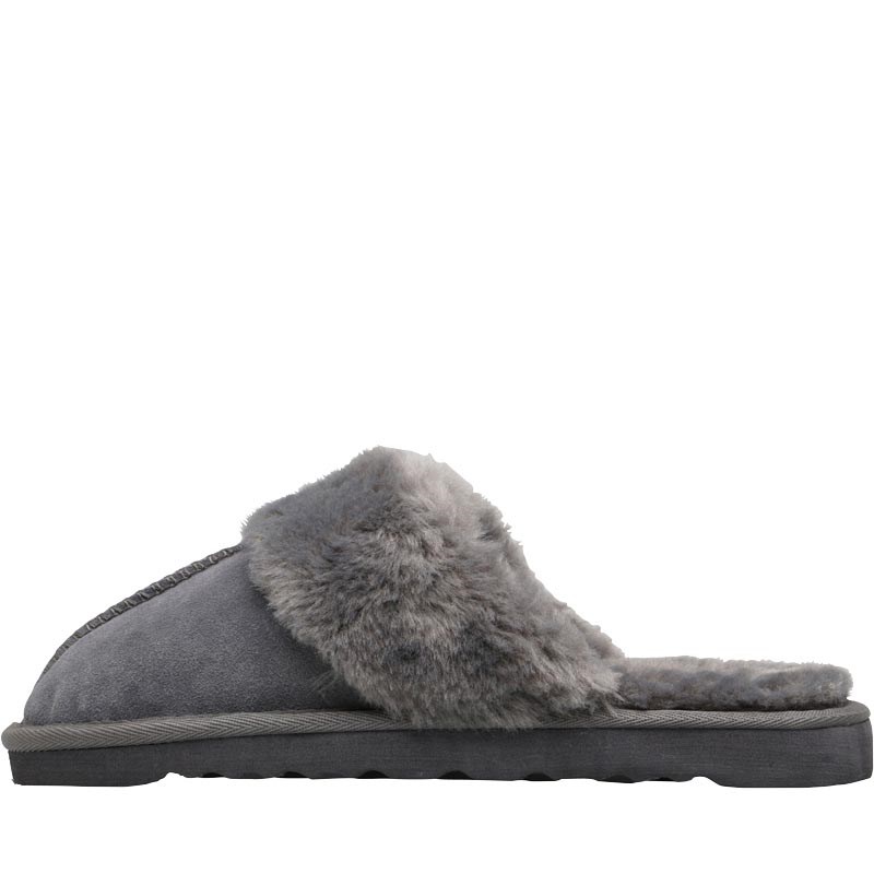 grey suede mule slippers