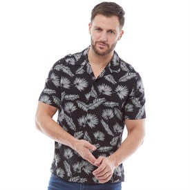 Onfire Heren Fern Print Overhemd Met Korte Mouwen Zwart onfire kopen in de aanbieding Onfire Heren Fern Print Overhemd Met Korte Mouwen Zwart onfire kopen in de aanbieding