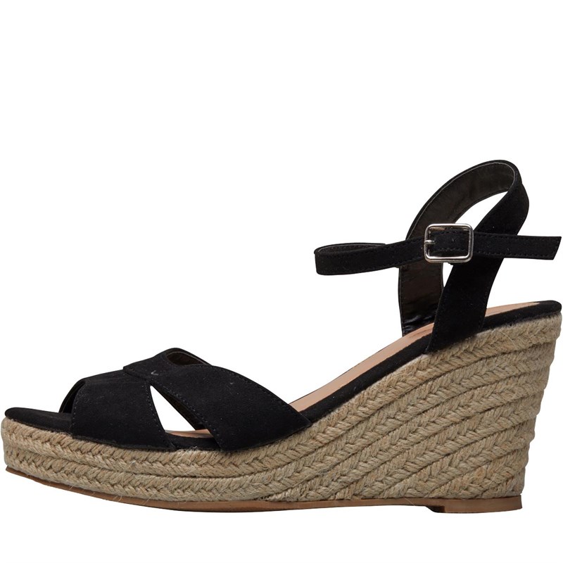 Buy Onfire Womens Imi Suede Wedge Espadrille Sandals Black