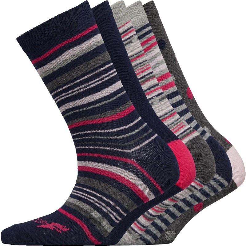 Image of Onfire Womens Five Pack Socks Navy/Grey/Pink