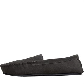 Image of Onfire Mens Check Lined Suede Moccasin Slippers Dark Charcoal