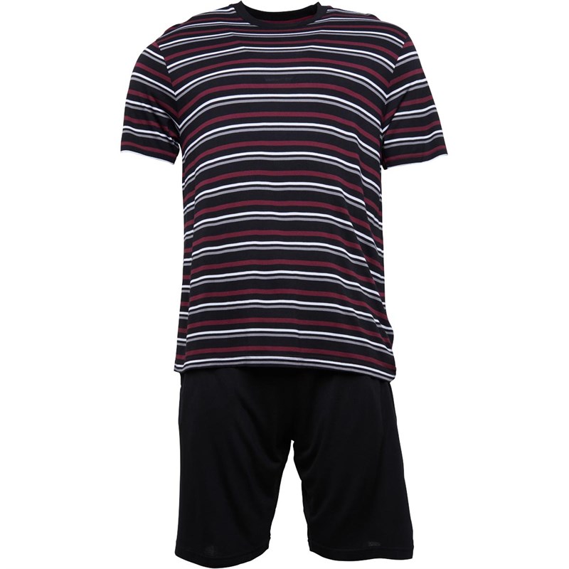 Buy Onfire Mens Modal Stripe Top And Shorts Pyjama Set Black/Burgundy