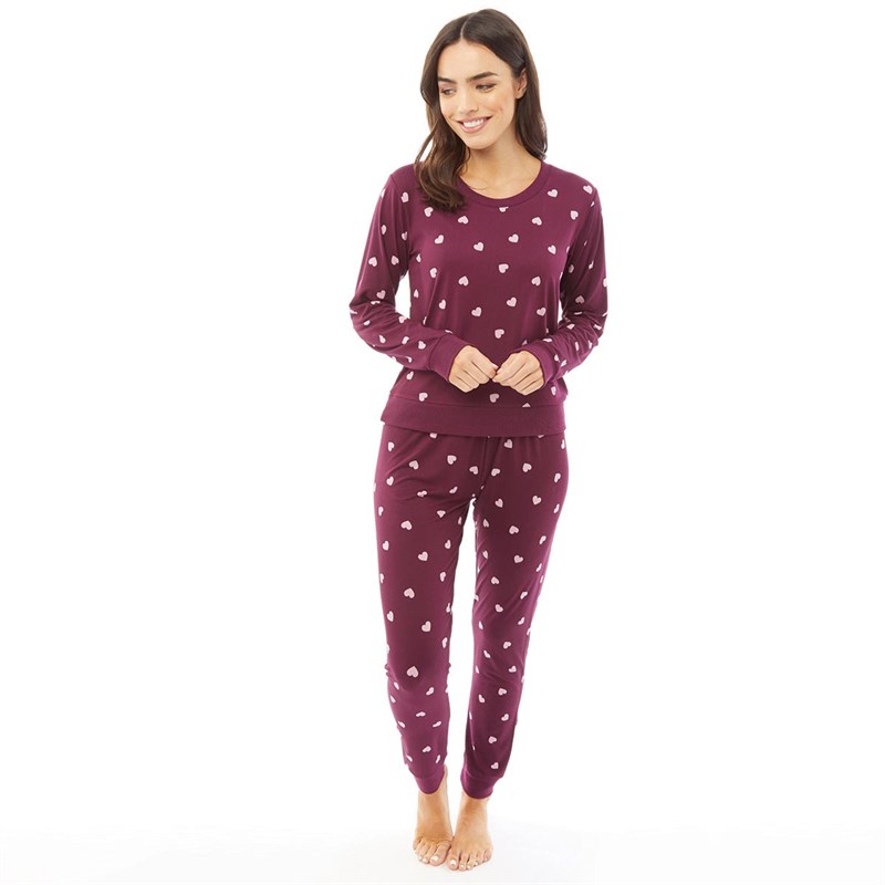 Onfire Womens  Jersey Ditsy Heart Twosie Wine