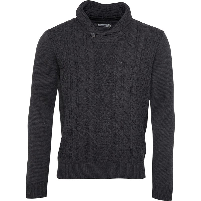 Onfire Mens Shawl Collar Cable Jumper Mid Grey Melange