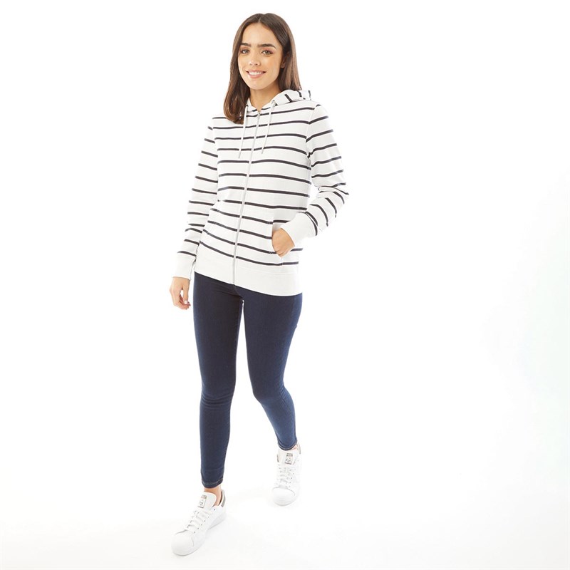 Onfire Womens Striped Zip Through Hoodie Winter White/Navy