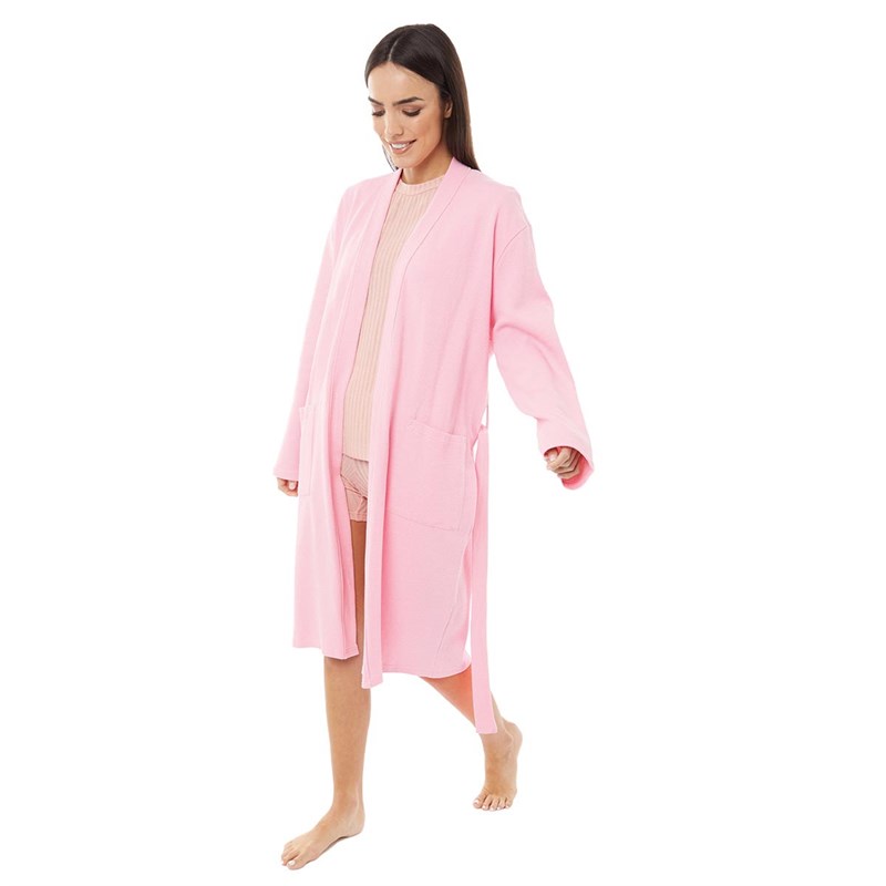 Onfire Womens Cotton Waffle Robe Dusky Pink