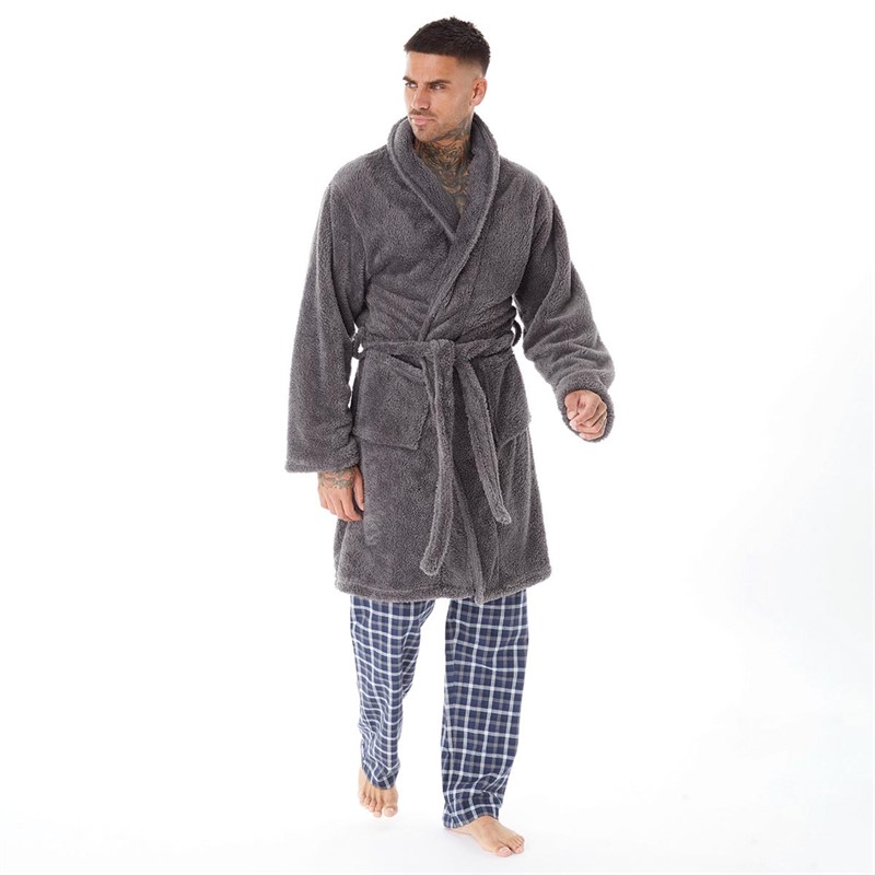 Onfire Mens Wellsoft Shawl Collar Robe Grey