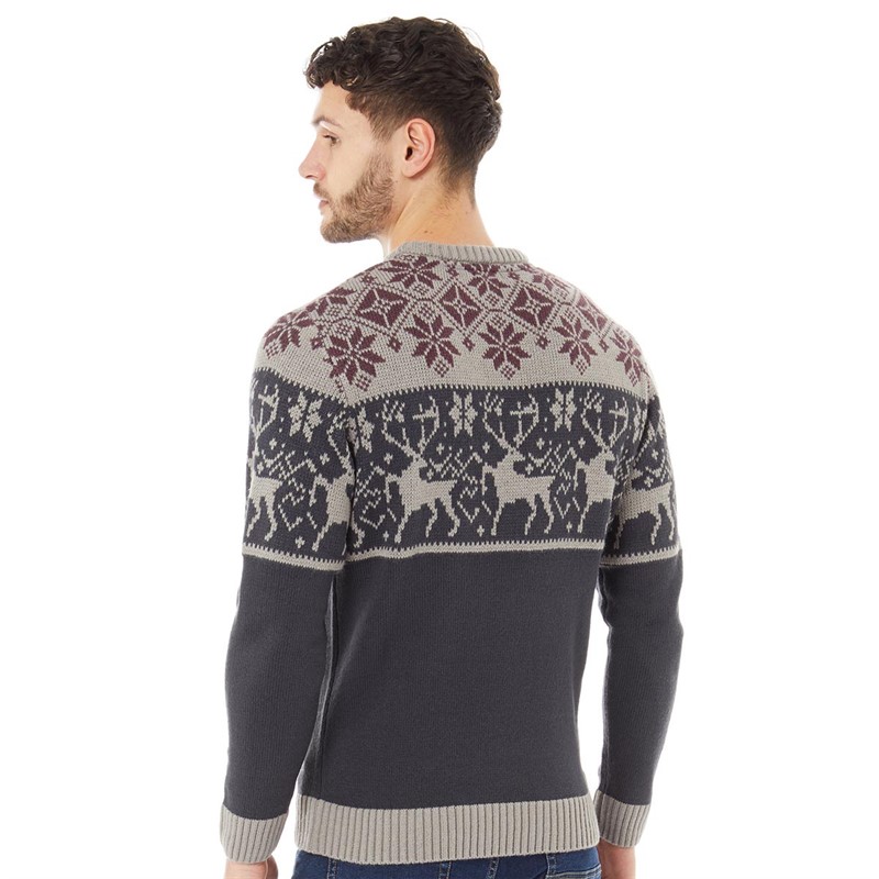 Onfire Mens Jacquard Crew Neck Sweater Navy/Grey