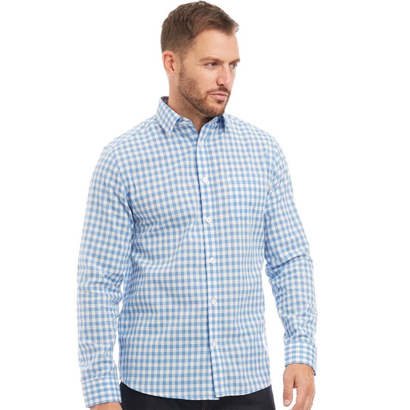 Buy Onfire Mens Cotton Gingham Long Sleeve Shirt Blue/White