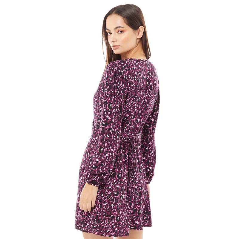Onfire Womens Animal Print Mock Wrap Dress Purple Animal