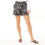 Onfire Womens Printed Tie Front Linen Mix Shorts Black/Ecru Fern